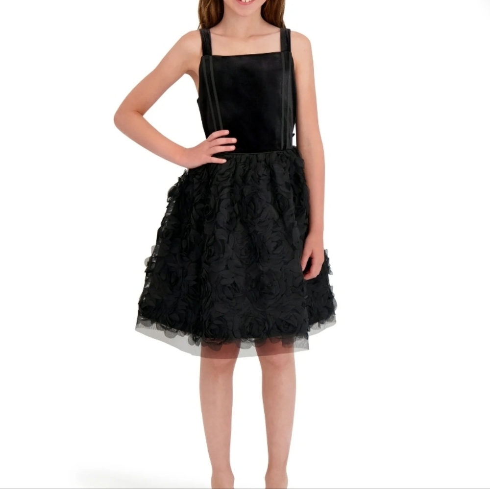 Kensie Girl's Black Velvet Strappy Elegant Dress‎ Size 8